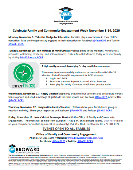 Join us as we celebrate Family and Community Engagement Week, November 8-14, 2020! <a href="/browardschools/">Broward County Public Schools</a> <a href="/ahickman1911/">Antoine Hickman</a> <a href="/BCPSStudentServ/">BCPSStudentServices</a>