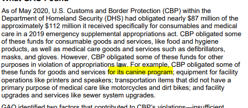 Border Patrol spent food money for migrants on dog food  https://www.gao.gov/assets/710/708112.pdf