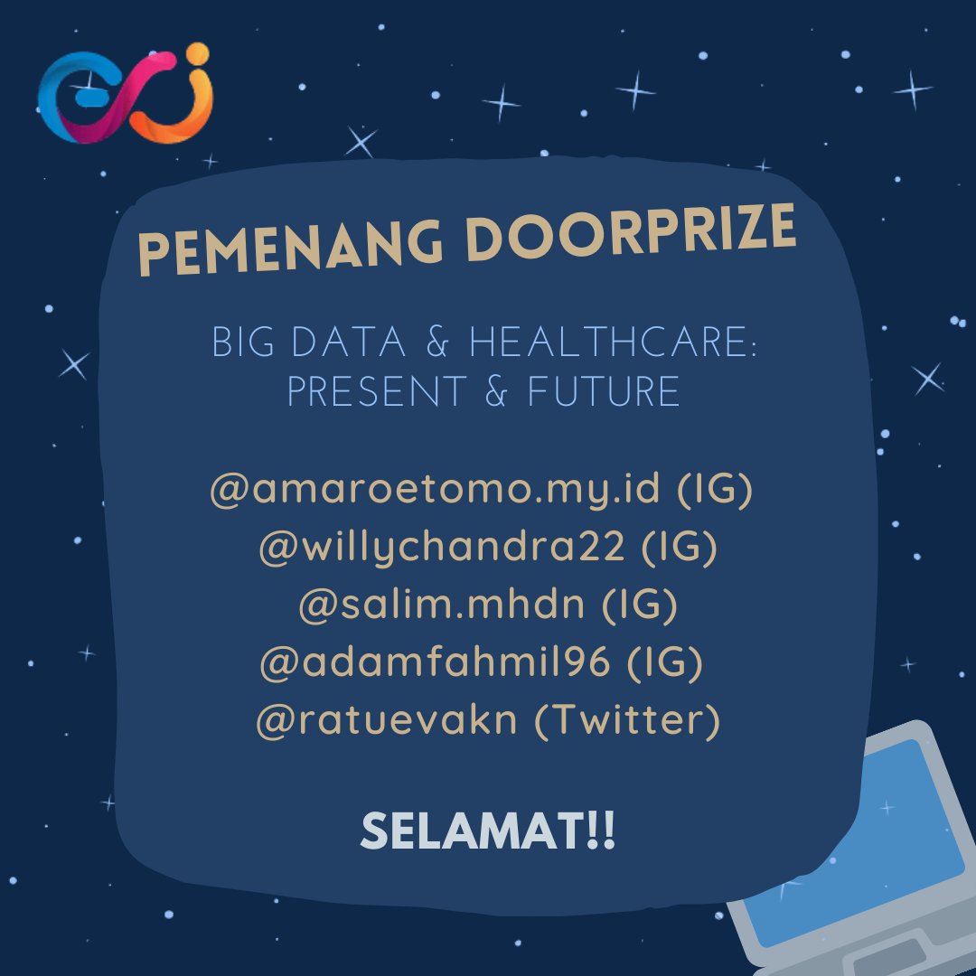 DatainsId's tweet photo. Terima kasih atas antusiasme teman-teman yg telah mengikuti Webinar BIG DATA &amp; HEALTHCARE: PRESENT &amp; FUTURE kemarin.

Berikut adalah daftar pemenang doorprize: @ratuevakn (Twitter).

Silakan menghubungi IG atau WhatsApp Datains (0815-2010-070) untuk mendapatkan saldo GoPay/OVO. https://t.co/vpLBeN3Qqq