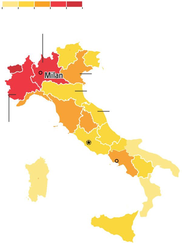 Now, the infection rate in Bergamo is surprisingly low. It is reporting around 21 new cases a day for every 100,000 residents, compared with 103 in nearby Milan and 43 across Italy on average. It could be down to luck. But there is a more tantalizing explanation...