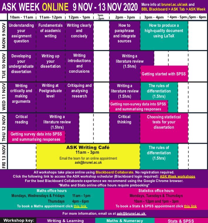 ASKBrunel's tweet photo. It’s almost #askweek 🥳
@ASKBrunel will be closed for the weekend, but we’ll be back on Monday with a week of sessions to support your academic development!
Join us on Collaborate for the workshops - no registration is required, and you can access the links on the ASK tab on BBL. https://t.co/syM7XUPw5W
