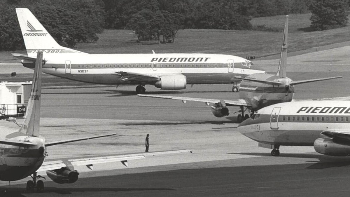 Archive photograph of several Piedmont Airlines aircraft at BWI Marshall Airport.