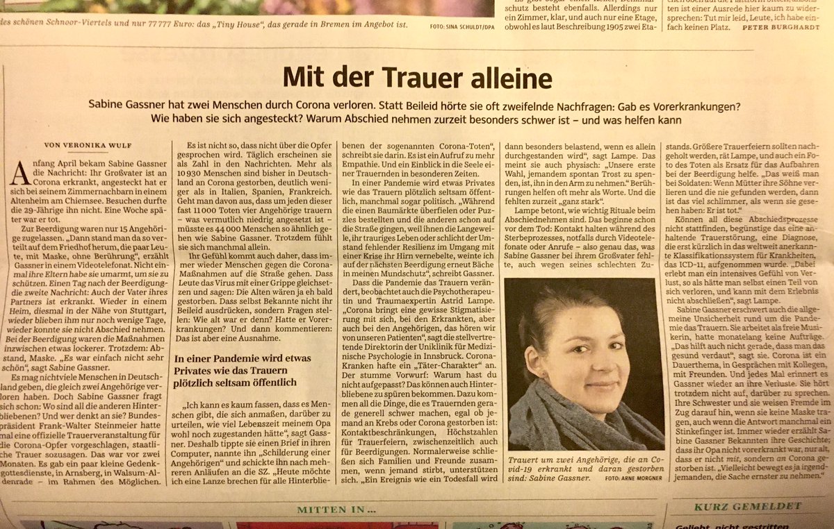 „Selbst Bekannte drücken nicht ihr Beileid ausdrücken, sondern fragen: Wie alt war er? Hatte er Vorerkrankungen? u sagen, Das ist aber eine Ausnahme!“

„Ich kann kaum fassen, dass Menschen darüber urteilen wie viel Lebenszeit meinem Opa noch zugestanden hätte!“
