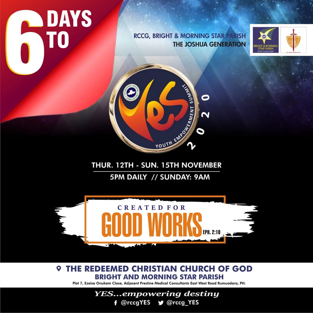rccg_YES's tweet photo. #countdown #yes20206DAYSto
#created4GOODWORKS https://t.co/y1b7dbTMpt