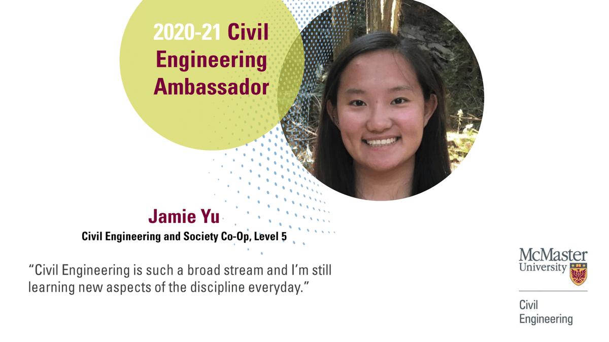 MacCivEng's tweet photo. Meet Jamie Yu, a Civil Engineering &amp; Society student! #MacCivEngAmbassador

"With alarming concerns of the earth’s climate in the next decade, I hope to use the knowledge I learn at McMaster to do my part in environmental stewardship." https://t.co/ZKhnh5ZB4C