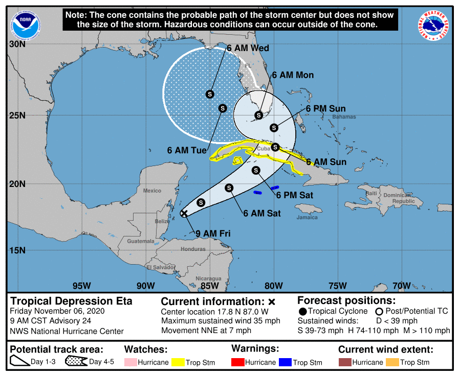 MSEMA's tweet photo. #Eta is back in the Caribbean and could reach tropical storm strength later today. By early next week, the storm is forecasted to curve towards Florida and move into the Gulf. It's still too early to know if this system will impact Mississippi, so stay tuned for more updates! https://t.co/kg7KJ0C6T9