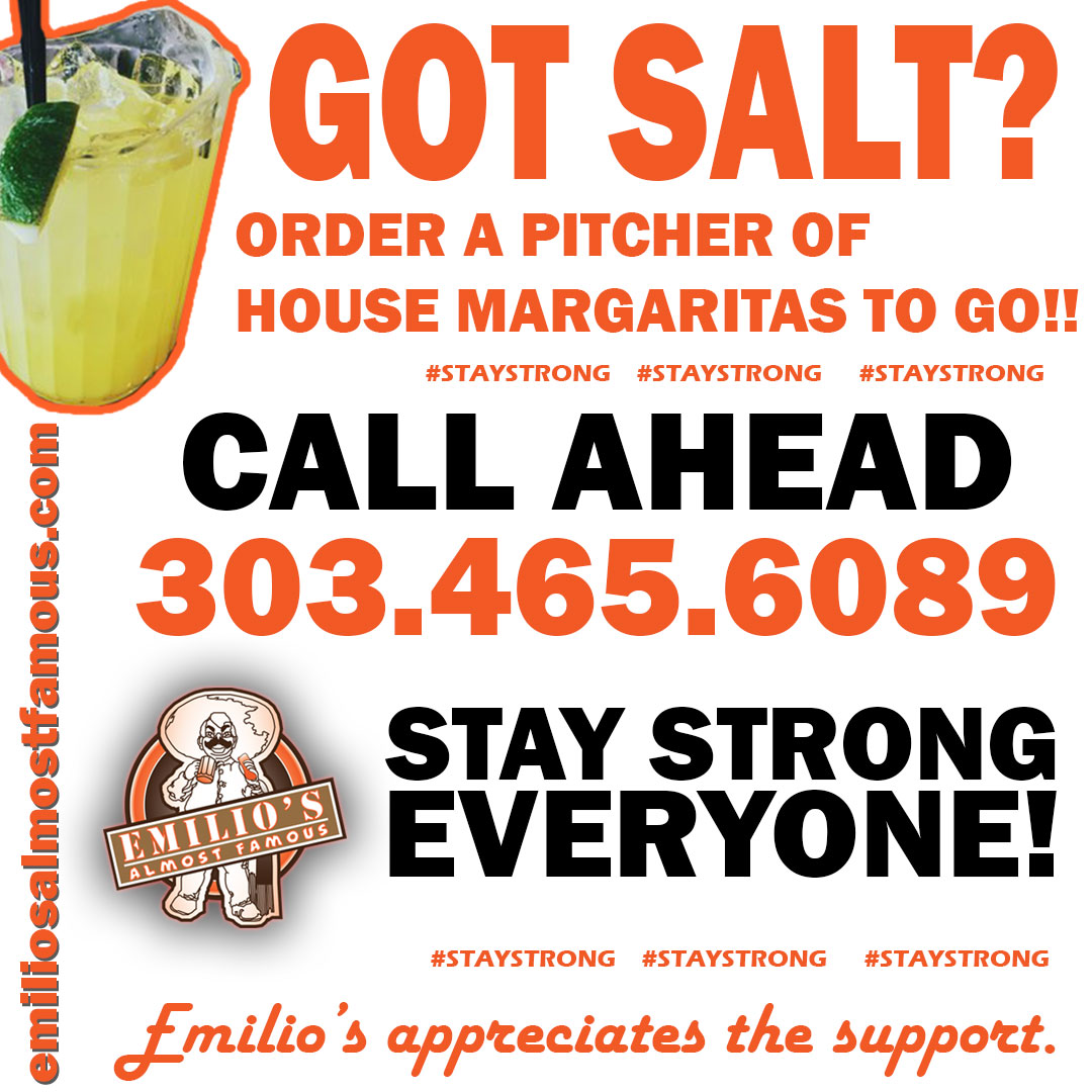 EmiliosAlmostFa's tweet photo. Order Margaritas ToGo! #margaritas #Mexicanfood #emiliosalmostfamous #lunashine #tequila #spicy #spicyfood #coloradolocal #doradohabanero #chili #westminsterco #broomfieldco #bars #amigos #foodie #cerveza #ole #beer #vodka #alcholtogo #local #margs #gotsalt #staystrong https://t.co/c6yGiOvjPB