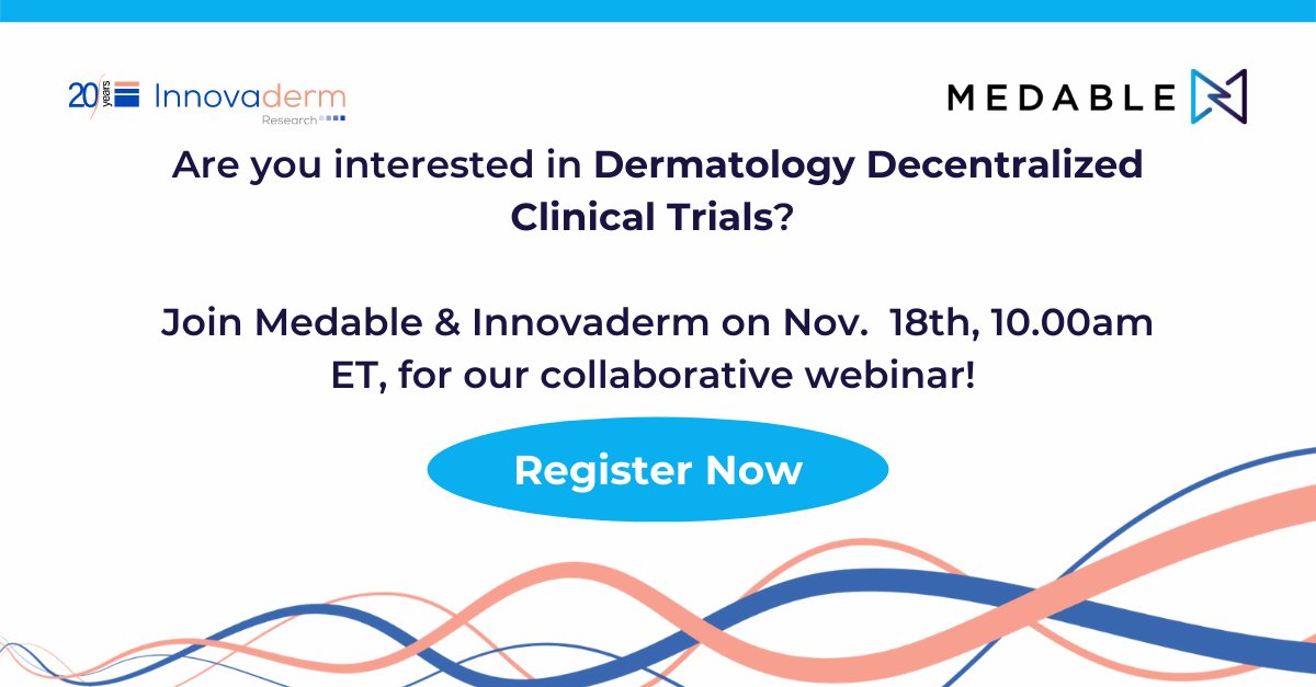Our new TeleCOA solution enables patients &amp; clinicians to complete outcome assessments remotely. Register today to join a discussion with <a href="/medableinc/">Medable</a>'s <a href="/LongmireMD/">Michelle Longmire</a> &amp; Richie Khan, and Innovderm's CEO Dr. Bissonnette.

Register here: bit.ly/353nIUG

#TeleCOA #DCT