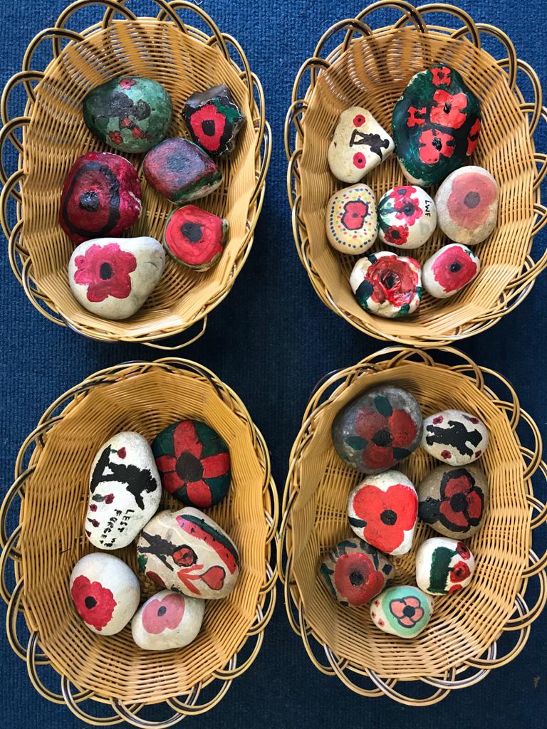 StJudesHead's tweet photo. In the absence of poppies this year, we have painted some stones for Remembrance Day as part of the Paint A Poppy Campaign @RHULSchools @RHVolunteering.  They will be placed at the memorial in St Jude's churchyard. @VillageSons https://t.co/V9YQFgGM84