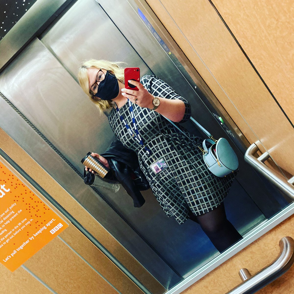 Brucey1's tweet photo. Masks at all times while moving round the building from today. I accessorised without even realising. #work #coronavirus #mask #matchymatchy #accessorising #2020views https://t.co/X5aFo9Qf8n