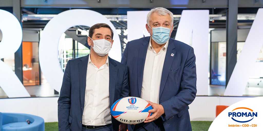 Proman_Interim's tweet photo. Roland GOMEZ ↔️ @ClaudeATCHER, une évidence.

@RugbyWorldCupFR a un engagement fort en faveur de l'emploi, nous aussi. 

Ce partenariat est un perfect match! 
#RWC2023🏆 https://t.co/74SKj4U4H1