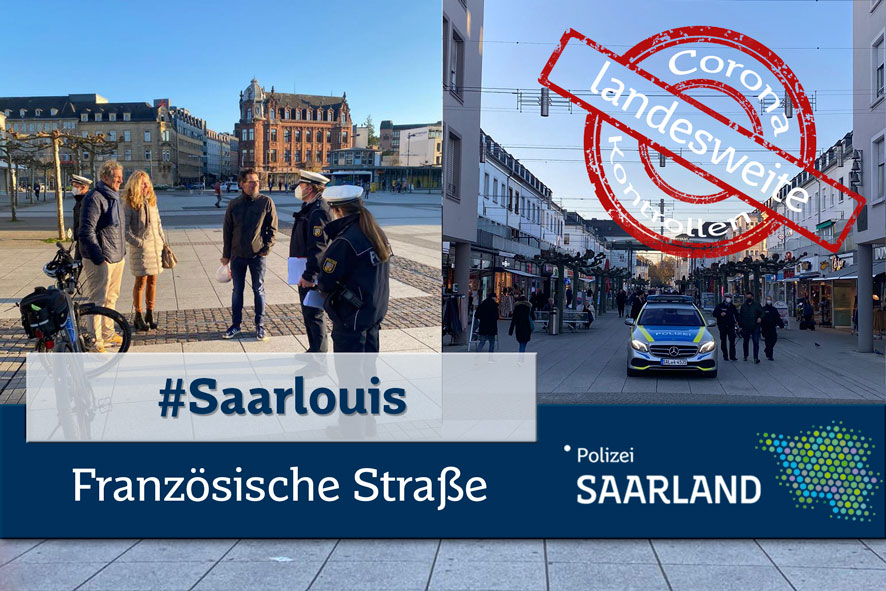 "#Saarlouis die Zweite": Wir werden nicht müde, hinsichtlich #Abstand, #Hygiene und #Alltagsmasken zu sensibilisieren und als Ansprechpartner für die Bürger*innen zur Verfügung zu stehen. Nur #gemeinsam meistern wir die #Pandemie! #Bundespolizei #Ordnungsamt #Corona #aha #8geben