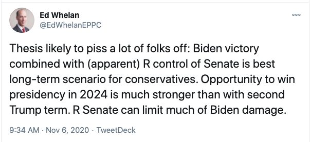 THREAD: I don't often say this, but I think Ed Whelan is right here (I would reframe it as "R Senate can limit much of what Biden would do to improve voting rights, democracy reform, economic inequality, etc.) BUT: Ds should use this as motivation & not rest on winning the WH.