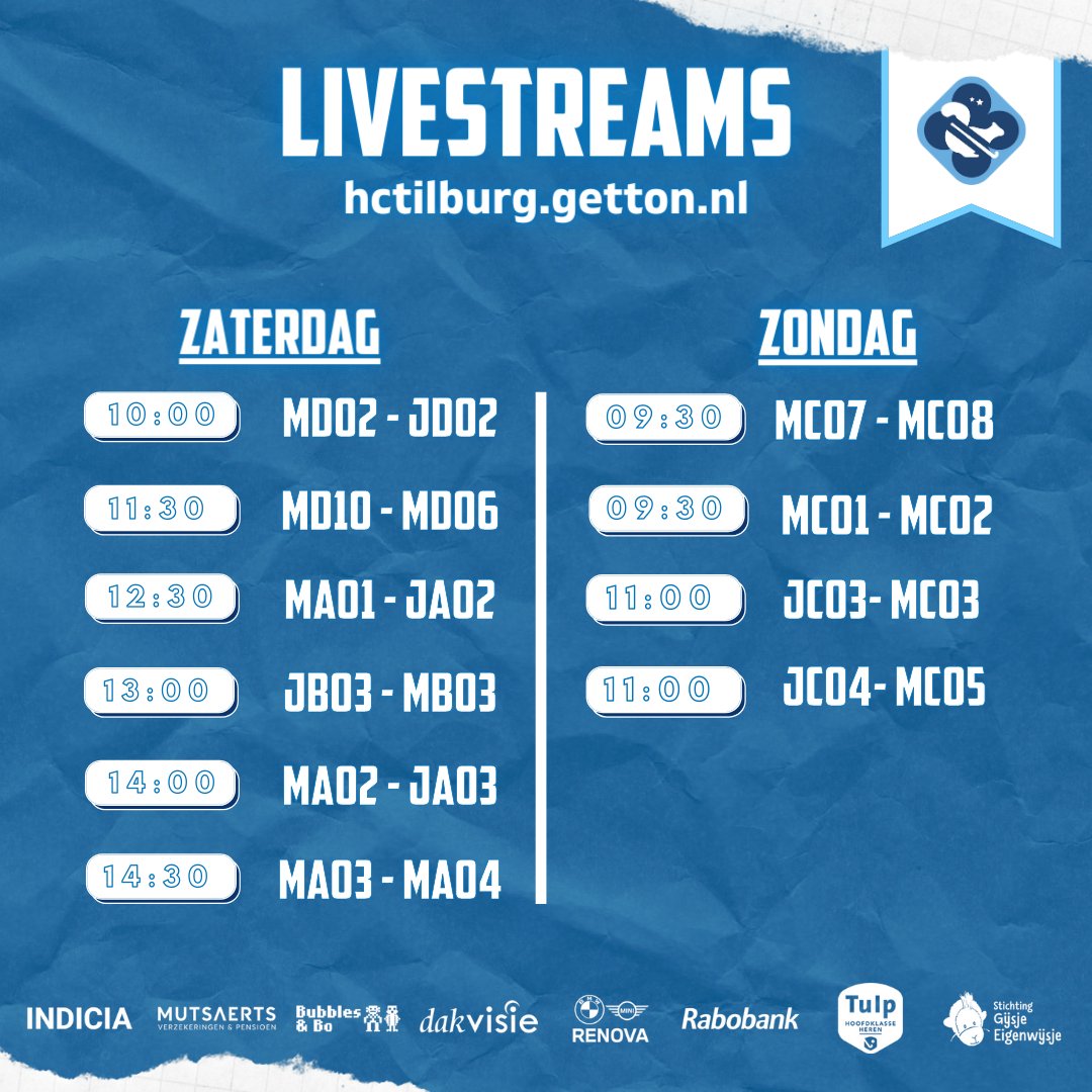 Ook dit weekend wordt er weer volop ge-livestreamd! De onderstaande wedstrijden zijn te zien via hctilburg.getton.nl. 

Veel kijkplezier!🏑