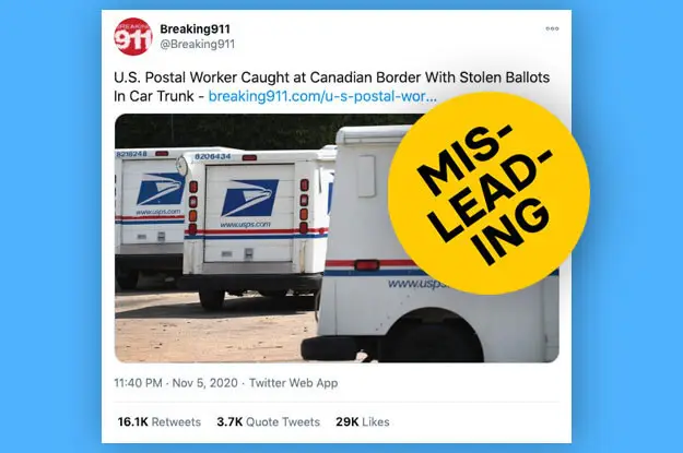 2. Hot off the debunk press from  @CraigSilverman: A postal worker charged with hiding mail was caught with three(!) blank absentee ballots that had not been delivered to voters. https://www.buzzfeednews.com/article/janelytvynenko/election-rumors-debunked#125915744