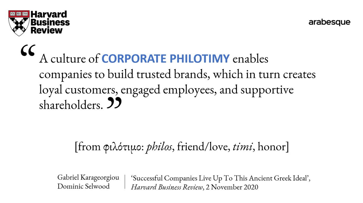 Arabesque’s <a href="/DominicSelwood/">Dominic Selwood</a>  and <a href="/GabKarageorgiou/">Gabriel Karageorgiou</a>  explore the idea of ‘corporate philotimy’ in <a href="/HarvardBiz/">Harvard Business Review</a> , and how it guides a company’s behaviour. Full article:  hbr.org/2020/11/succes… 
 
#corporatephilotimy #Sustainability #ESGinvesting #hbr