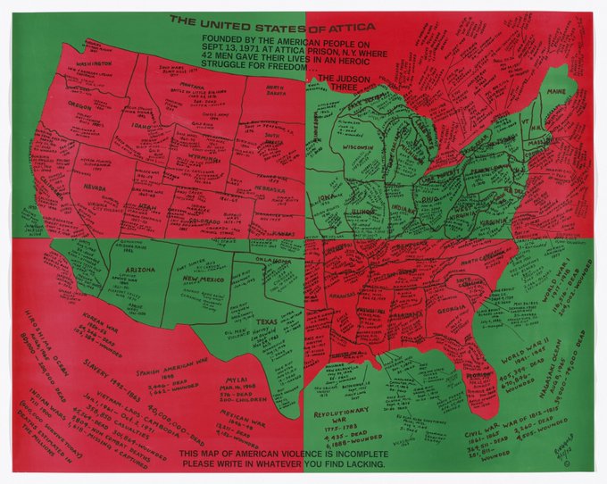 Faith Ringgold. “United States of Attica.” 1972. Offset lithograph. (55 × 69.6 cm)