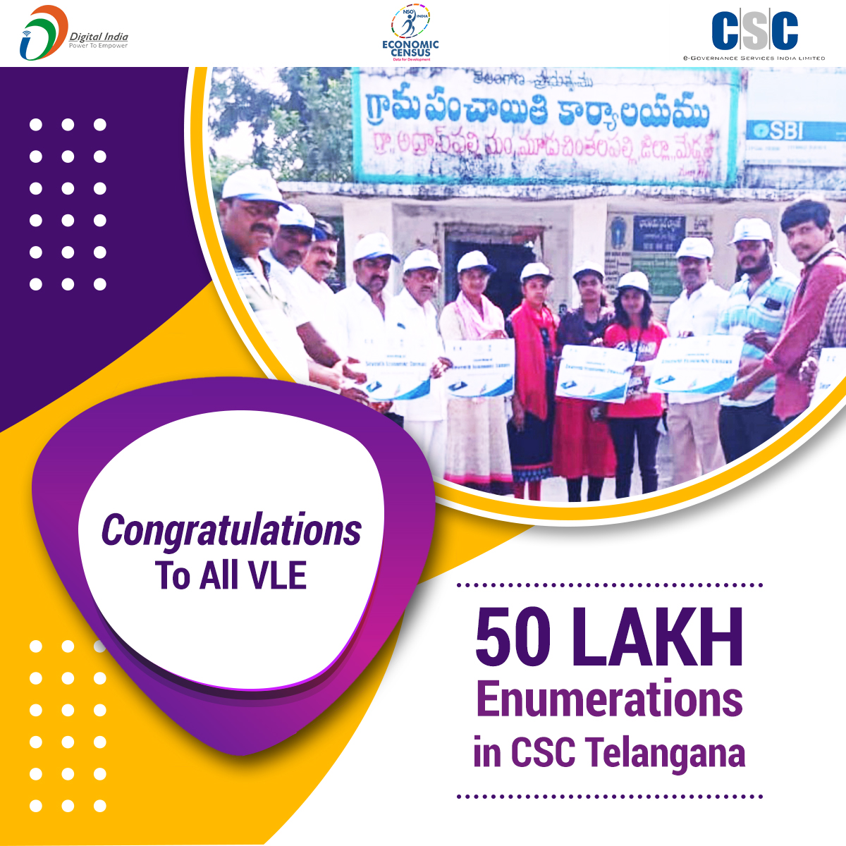 CSCegov_'s tweet photo. Congratulations to all the VLEs, 50 Lakhs Enumerations in CSC #Telangana...

#CSC #digitalindia #TransformingIndia #CSCEcoCensus #FridayMotivation #FridayThoughts #FridayFeeling https://t.co/VkScv19uh0