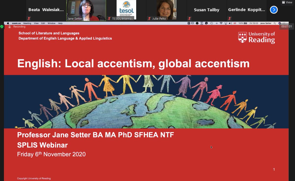 bea_wal's tweet photo. Great talk by @JaneSetter for #SPLIS #TESOL @SinemSNST! #accentism #prejudices Can't wait for the video to share it with fellow teachers and students! 👏 https://t.co/971HSRhzAy