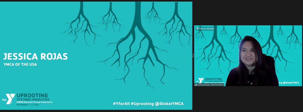 GlobalYMCA's tweet photo. Last day of virtual #DIGMDWeek!
@jazzytravels opens up and reflects on the last couple of days. We've been inspired, rejuvenated, renewed to continue to move the Y to become an anti-racist, multicultural organization.
#YForAll
#Uprooting https://t.co/64smiWuZ75