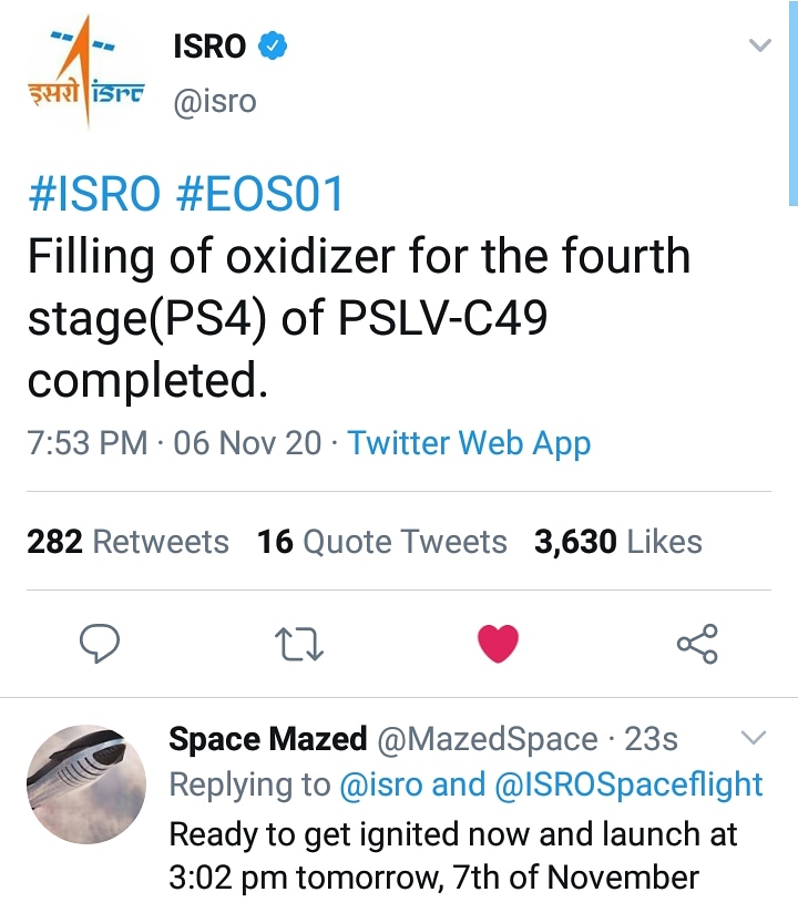 MazedSpace's tweet photo. Get ready tomorrow at 3:02 pm hopefully. #PSLVC49 https://t.co/7c8wFyjCK0