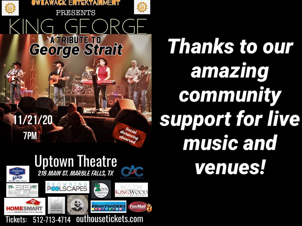 owt_a_wack's tweet photo. So grateful for our music- loving sponsors! Couldn’t do it without them✊🏼✊🏼✊🏼
Still a few tix left! Get yours now and join us for a live music experience honoring the King Of Country with King George- A Tribute To George Strait!! @UptownMarble 
Nov 21 👇🏼👇🏼
https://t.co/arlFtamCq4 https://t.co/mirLikjqXN