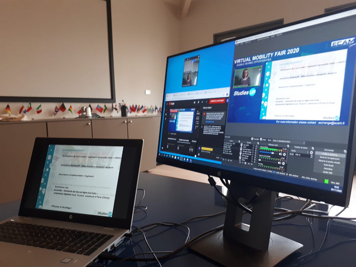 ECAMLaSalle's tweet photo. Retour sur les coulisses du Forum International, diffusé hier auprès des élèves ingénieurs #ECAMLyon en 3e et 4e année, qui ont pu assister à des présentations effectuées par des partenaires de 37 universités issues de 19 pays !
#ECAMworld https://t.co/bKmd6xOECC