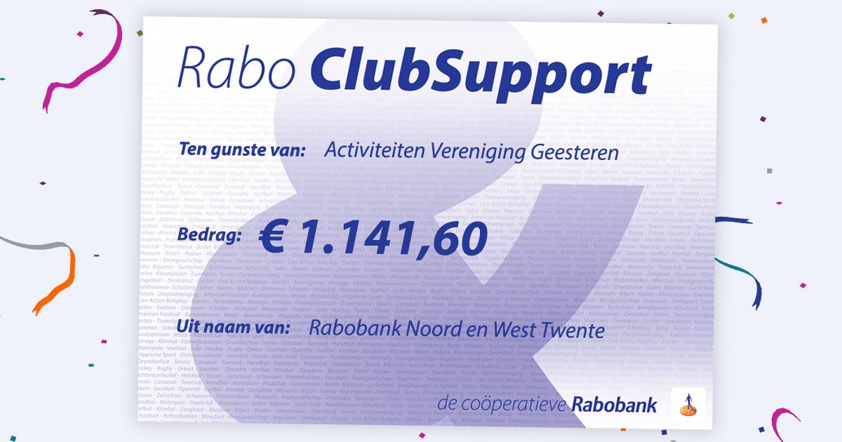 Wij mogen een prachtig bedrag van €1.141,60 in ontvangst nemen! Daar zijn we als vereniging erg blij mee 🤩

Voor iedereen die gestemd heeft, bedankt!

#ClubSupportTwenteAchterhoek