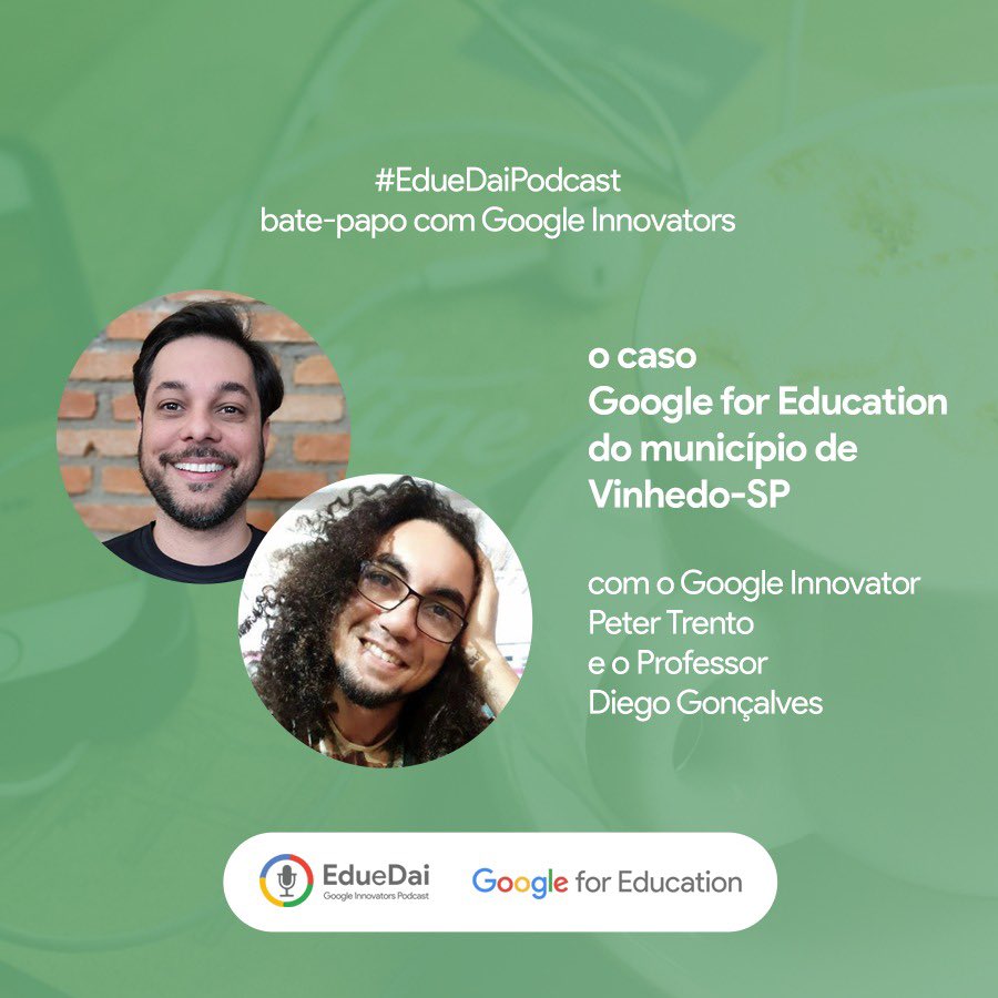 eduedaipodcast's tweet photo. Tá sabendo da história inspiradora de Vinhedo-SP? Então embarca nessa conversa com o Peter e o Diego, que nos contaram sobre os desafios e sucessos na implementação #GoogleForEducation, tanto na ótica de gestão, quanto da sala de aula. Bora ouvir: https://t.co/pBueSHgo54 🤩 https://t.co/olGXaIxZWM