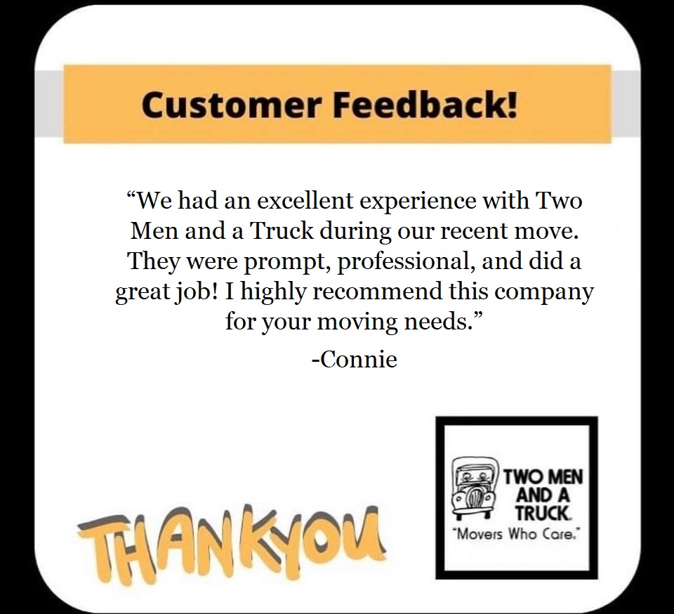 TwoMenOKC's tweet image. Thank you, Connie for choosing the #moverswhocare! We'll be looking forward to helping out on your next move!