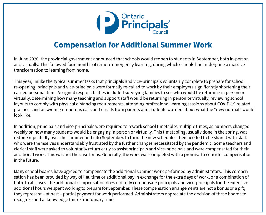 OPCouncil's tweet photo. We support the compensation for additional summer work by principals and vice-principals. Read our statement:
https://t.co/ebIF28lTGL https://t.co/abvEYODmMh