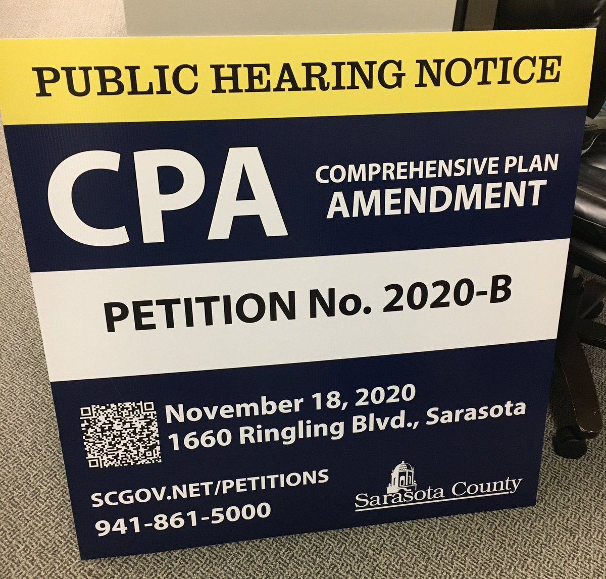 We have updated our public hearing signage (see example) for Comprehensive Plan Amendments, Rezones, Special Exceptions, etc.  All the signs will point you to scgov.net/petitions where you can get more info on proposed projects.  #SRQCountyPDS