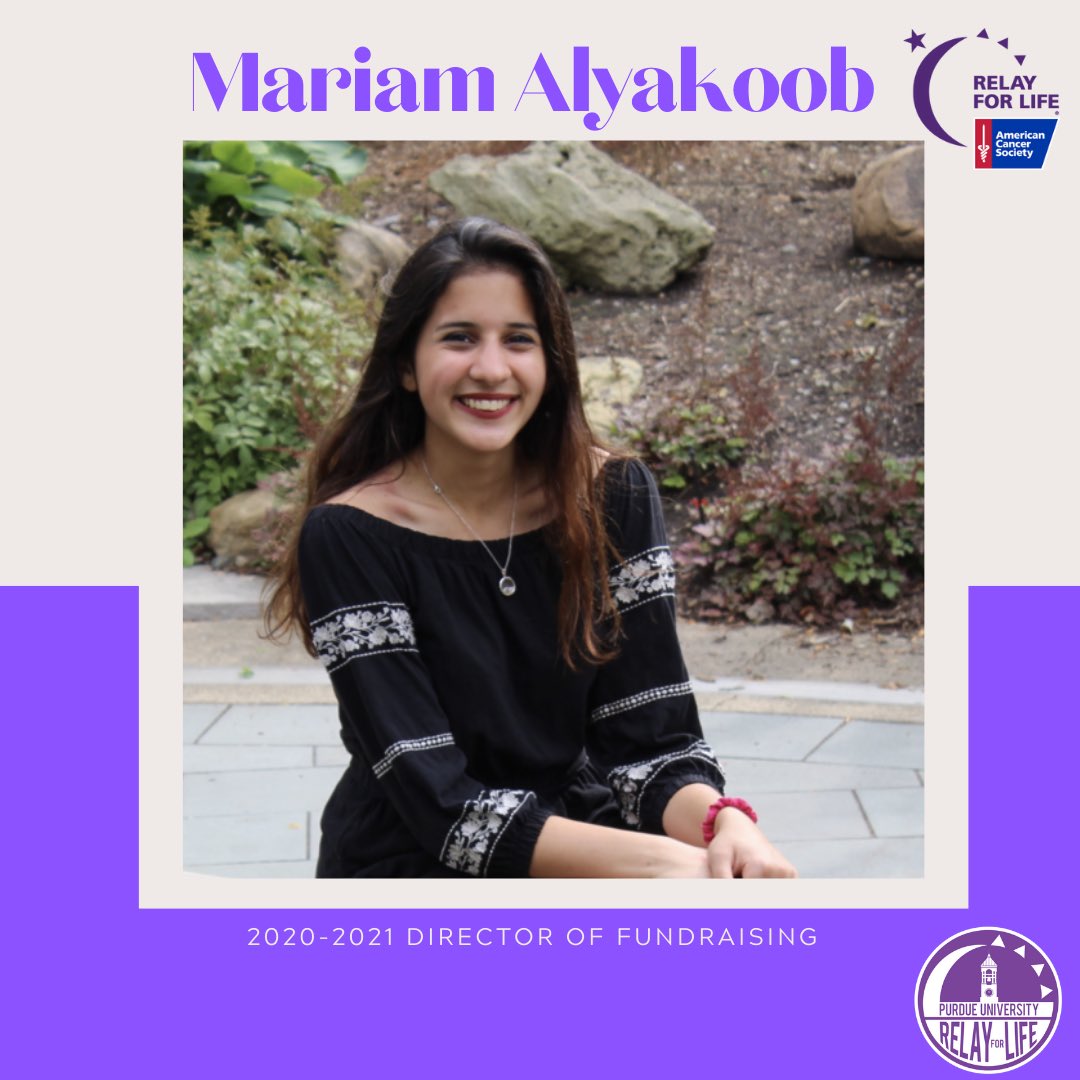 PurdueRelay's tweet image. This year’s Director of Fundraising is Mariam Alyakoob!!

🎗Hometown:  Kuwait City
🎗Major:  Supply Chain, Information, and Analytics
🎗Year:  Junior
🎗Goal for this year:  “To be the best at my role and to help my team with anything that they may need.”