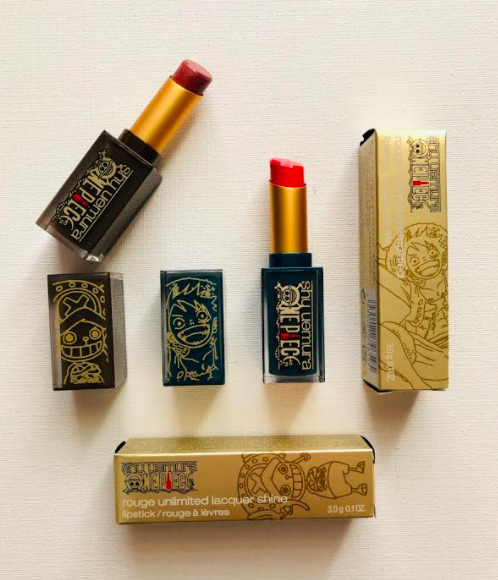 davelackie's tweet photo. Excited to be giving away this pair of luxe lipsticks from the shu uemura x One Piece collaboration (a famous Japanese animation) I'm giving away Red Gatling &amp; Nudy Roseo. To enter, follow @davelackie &amp; RT https://t.co/UQbxmTr9gE