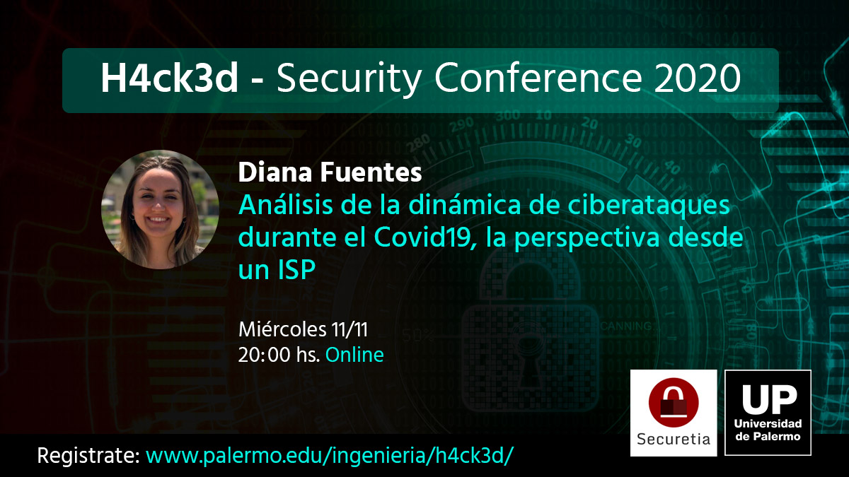 UPingenieria's tweet photo. 💻🔒En el marco de la Conferencia #H4ck3d 2020, organizado junto a @securetia:
Diana Fuentes, Analista SOC en @ARSAT disertará sobre: Análisis de la dinámica de #ciberataques durante el Covid19, la perspectiva desde un ISP
⏰11/11
📲Inscripción: https://t.co/XvLkXY51md https://t.co/4Lj9A41zhT