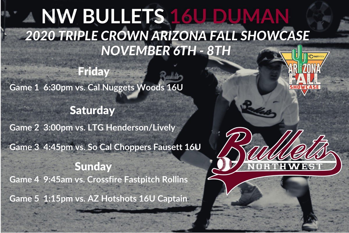 NWBulletsSB's tweet image. 🥎🥎NW Bullets 16U Duman are down in Scottsdale for the Triple Crown AZ Fall Invitational and they are ready to play some ball!🥎🥎Check out their schedule below👉@campos0478 @MuirDennis #NWbulletsDuman #GoBullets #NWbullets