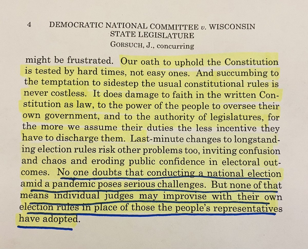 Never forget the role that activist judges played in paving the way for this chaotic election!

GORSUCH: “Nothing in our founding document contemplates the kind of judicial intervention that took place here, nor is there precedent for it in 230 years of this Court’s decisions” ⬇️