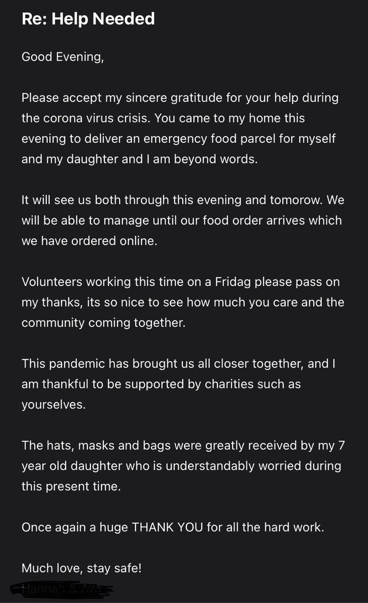 Benefit_Mankind's tweet image. Email from a beneficiary after this evenings food delivery here in Lancashire 👏💙👌🏻 #lockdown2uk #COVID19