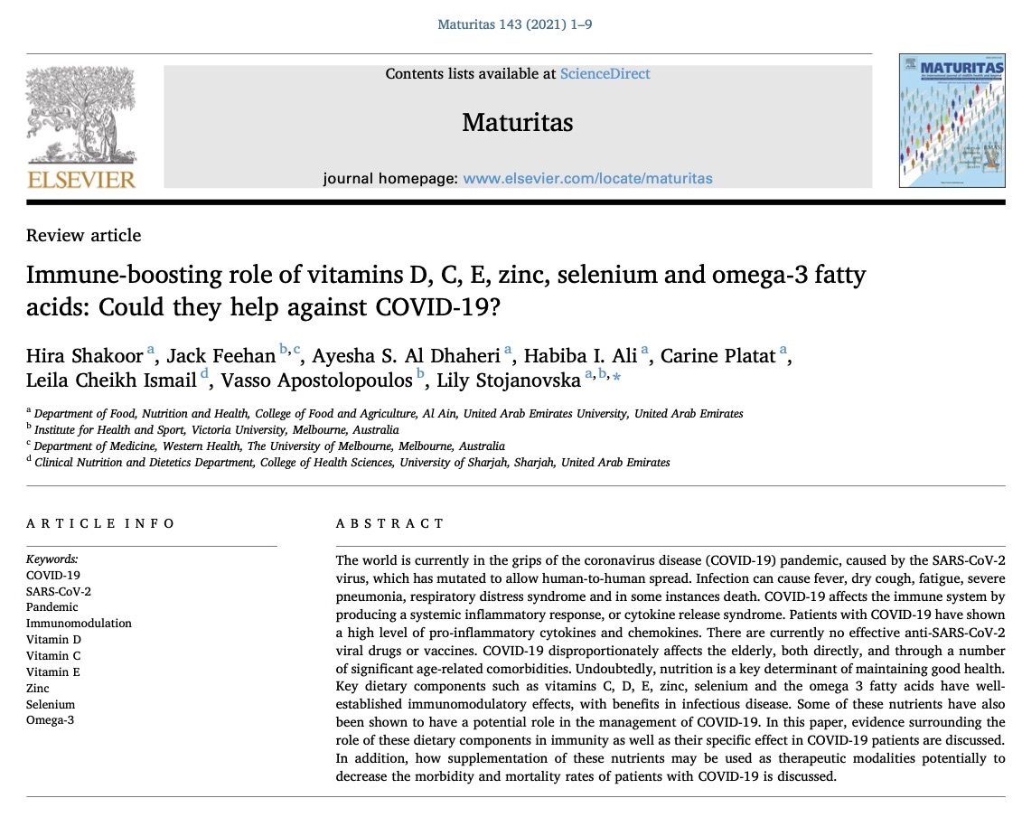 Immune-boosting role of vitamins D, C, E, zinc, selenium and omega-3 fatty acids:  Could they help against COVID-19?  Read here sciencedirect.com/science/articl…