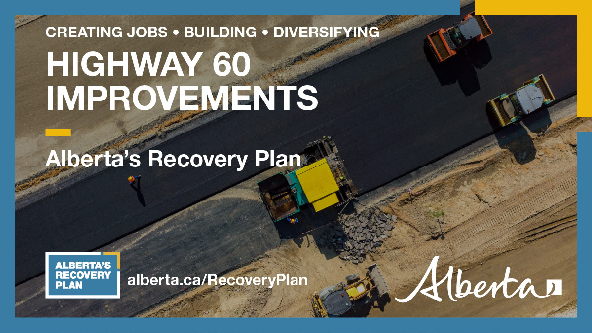 YourAlberta's tweet photo. Twinning HWY 60 between HWYs 16 & 16A and building a new rail overpass will improve safety, reduce traffic congestion for Acheson commuters, and create more than 470 jobs: https://t.co/GKwuD29AkM https://t.co/n6FxREy57m