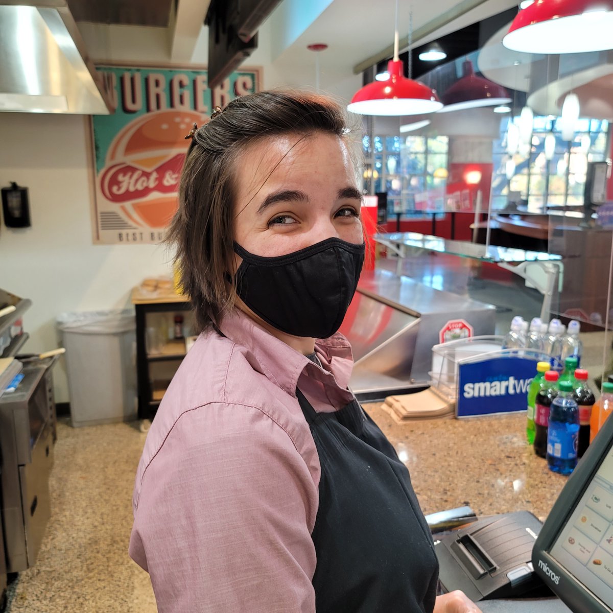 BACDining's tweet photo. Meet one of our student workers at Diner 1876, Clare! When we asked her what makes her #smilebehind the mask she said nothing makes her happier than spending time with her nieces. Be sure you say hello next time you're in Holy Grounds!

#bac #bacdining #belmontabbey https://t.co/iAtXVZGlMq