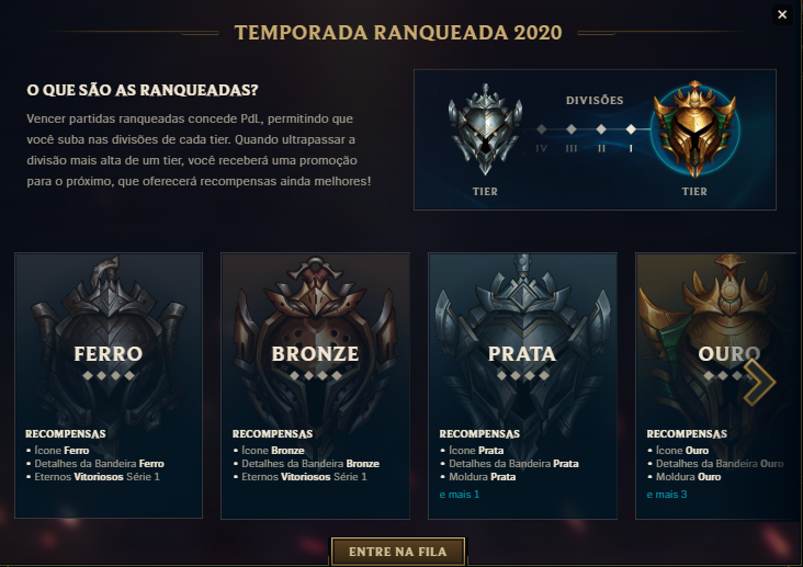 League of Legends Brasil on X: Dentro do próprio cliente, você pode  conferir quais Recompensas Ranqueadas você irá receber clicando no ícone de  ponto de interrogação em cima do seu ranque na