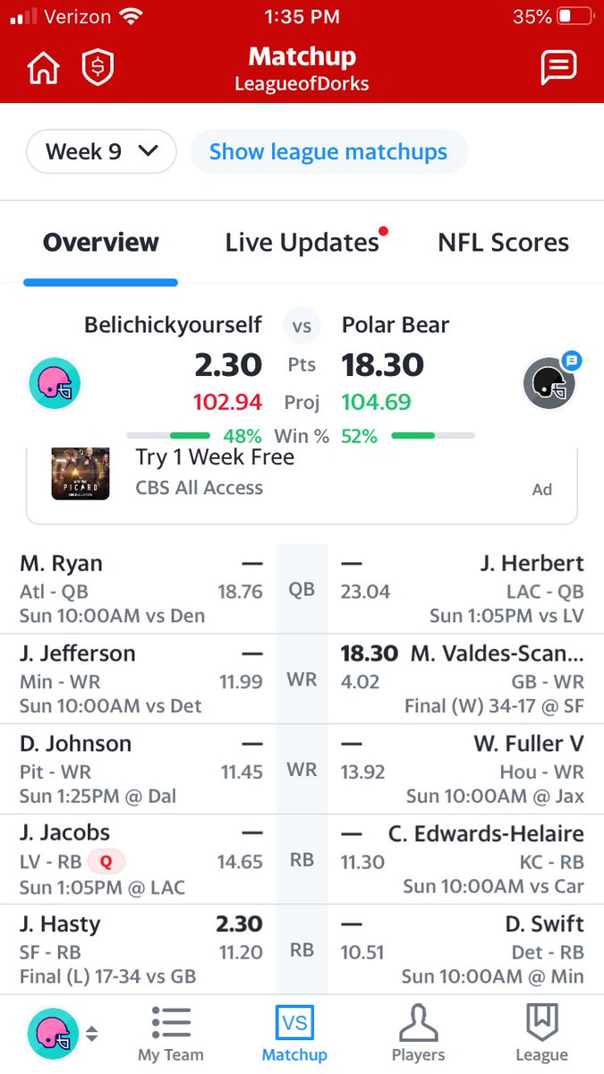 sbhspolo's tweet photo. @MikeClayNFL @NextGenStats I hate fantasy football.  I’m the hasty owner. https://t.co/oY4mgWqAlZ
