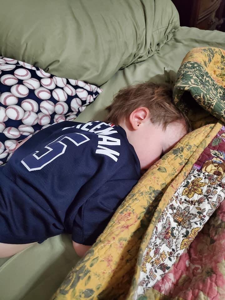 DukeBowden's tweet image. ⁦@FreddieFreeman5⁩  My grandson wants to wear his Freeman jersey every single day!  Maybe you can send him some extra so his mom doesn’t have to wash this one all time time, LOL!!!  #threenagerlife