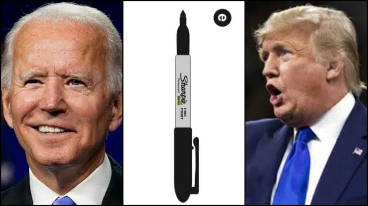 एव्हढं कमी का काय म्हणुन त्यात एक मार्कर वादाच कारण झाला आहे..तिथे अमेरिकेत  #sharpigate  #SharpyGate कंपनीचा मार्कर आहे..ट्रंप समर्थक म्हणतायत की राज्यांनी त्या मार्करचा वापर करुन बॅलेट्स मध्ये फेरफार केली आहे तर  #biden म्हणतायत की ते मतं आमचीच आहेत!पुढे आणखी काय होतय पाहुया