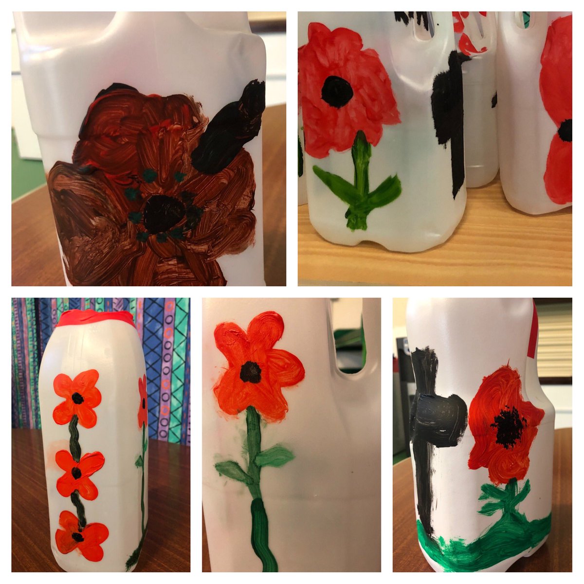 KinderleySchool's tweet photo. The whole school made Poppy Bottles for #RemembranceDay next week! #poppy #Remembrance2020 #LestWeForget https://t.co/XbhAQ7LXNZ