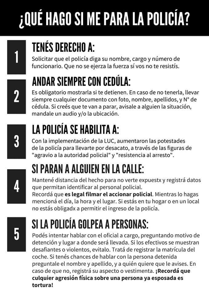 NoEsLaForma's tweet photo. ¿Qué hago si me para la policía? 

Estos son algunos piques que pueden ayudarnos ante una situación de represión o violencia policial y eventualmente frente a una detención. https://t.co/pyhrzlQucj