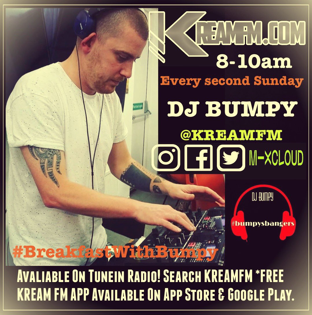 _DjBumpy's tweet photo. #BreakfastWithBumpy this Sunday 8-10am dropping old skool plus some fresh music from @djgsmallz @KestraMusic @CHARLES_JAY_ MC DANTE, SAMUEL HUGHES & more @KreamFM https://t.co/CwGOqgnpAk