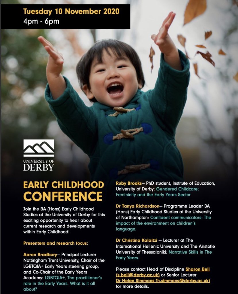 We are so looking forward to next weeks conference - delegates are in for a fantastic afternoon of #TeamEarlyChildhood research and shared practice 💫👏#UoDECSConference2020 <a href="/DerbyUni/">University of Derby</a> @AaronEarlyYears @TanWillDoIt <a href="/ECSDNetwork/">Early Childhood Studies Degrees Network #ECSDN</a> @SBeUoD <a href="/helensimmonslj/">Dr Helen Simmons</a>