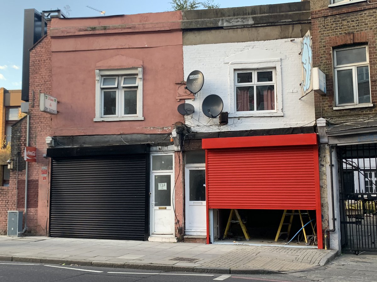 LondonRemains's tweet photo. These two buildings date from the early 19th Century, likely Georgian and the second oldest buildings on Homerton High Street - currently being ‘refurbished’. This is not what high streets should look like. How do we get better? @PhilipGlanville #hackneystreets https://t.co/Z1KKcNGmfv